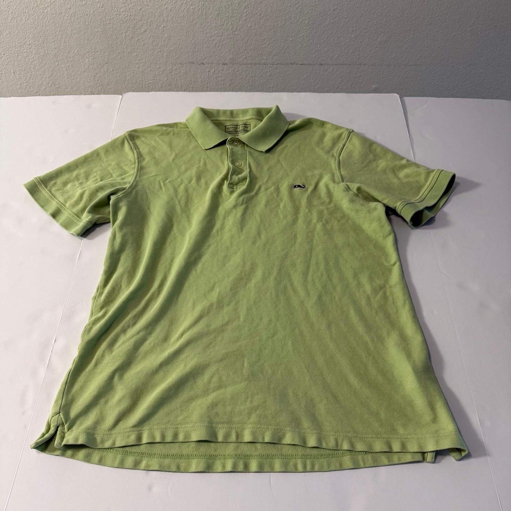 Vineyard Vines Mens Large Lime Green Cotton Pique Short Sleeve Whale Polo Shirt